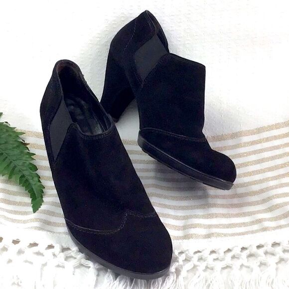 Paul Green Black Suede Slip On Heeled Booties - Picture 1 of 11